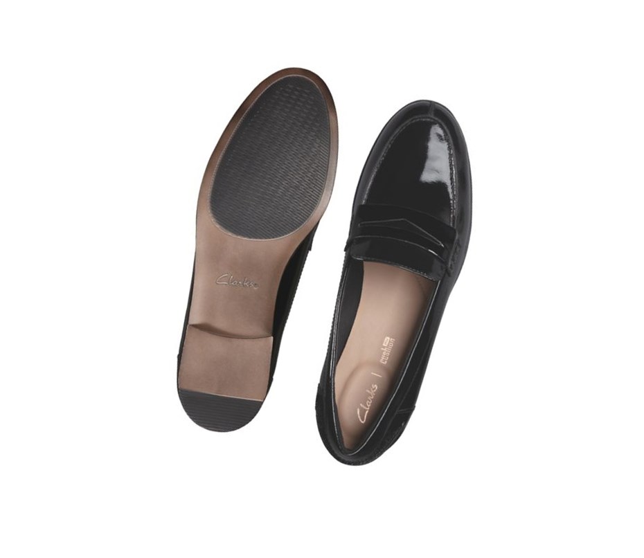 Femme Loafers Clarks Hamble Vernis Cuir Noir - france APK-03997484