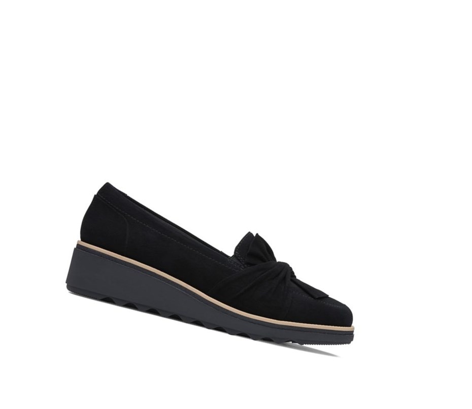 Femme Chaussures Slip On Clarks Sharon Dasher Daim Larges Fit Noir - france BOM-91879677