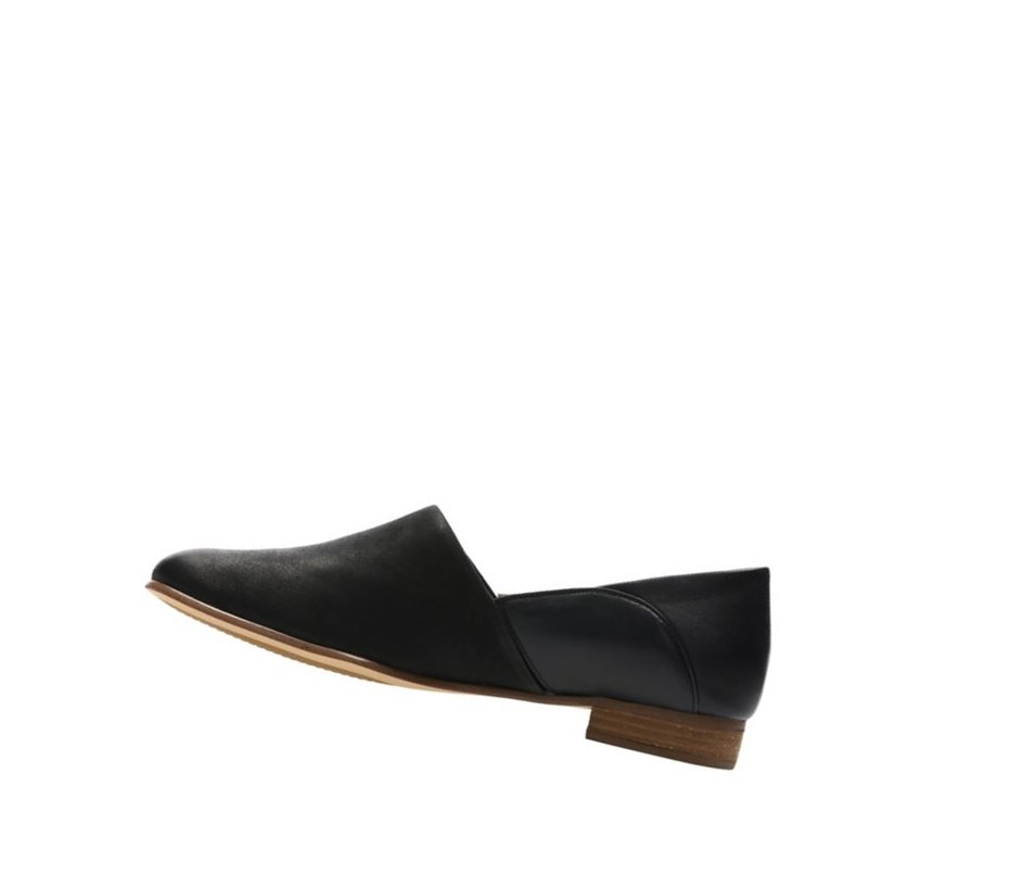 Femme Chaussures Slip On Clarks Pure Tone Slip On Cuir Larges Fit Noir - france QCZ-51993710