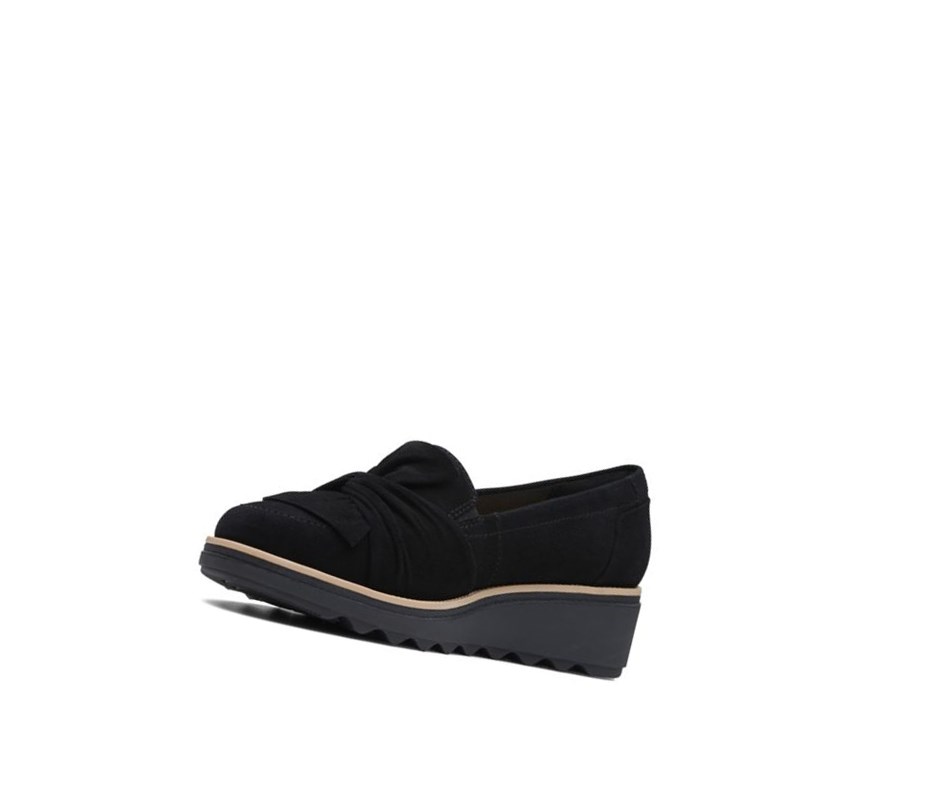 Femme Chaussures Slip On Clarks Sharon Dasher Daim Larges Fit Noir - france BOM-91879677