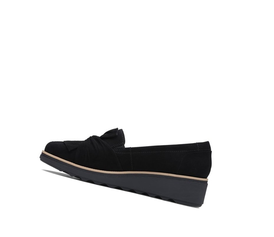 Femme Chaussures Slip On Clarks Sharon Dasher Daim Larges Fit Noir - france BOM-91879677