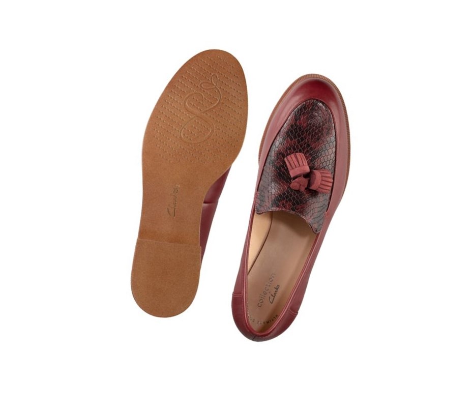 Femme Chaussures Slip On Clarks Taylor Spring Cuir Rouge Foncé - france RIL-47427622