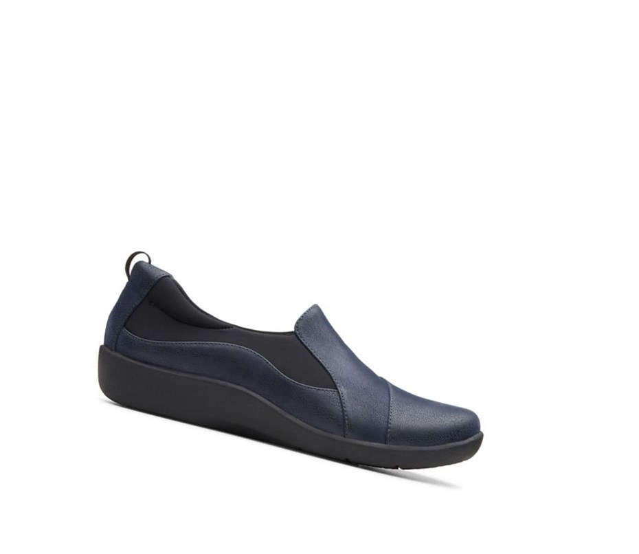 Femme Chaussures Slip On Clarks Sillian Paz Bleu Marine - france IPG-08411780