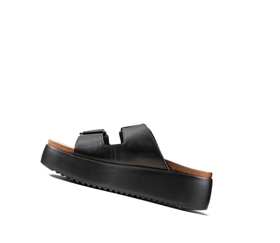 Femme Sandales Compensées Clarks Botanic Claquette Cuir Noir - france IHD-04125436