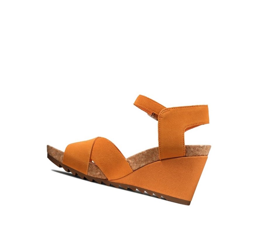 Femme Sandales Compensées Clarks Flex Sun Daim Orange - france DKI-75048967