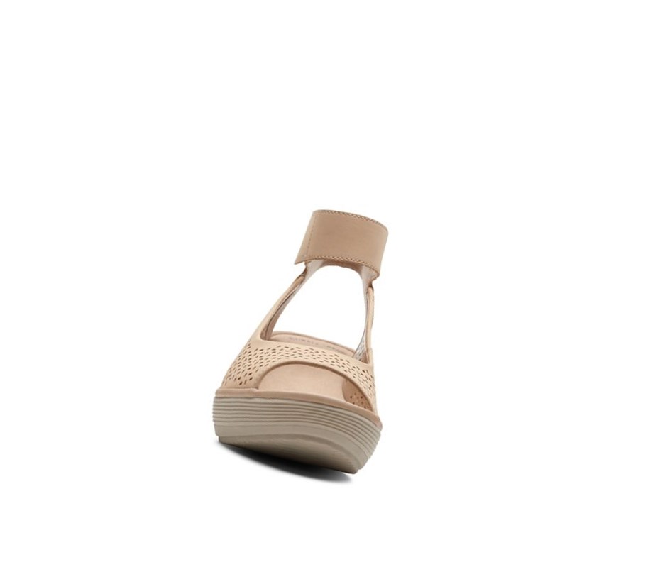 Femme Sandales Compensées Clarks Reedly Jump Textile Beige - france JCK-34181239