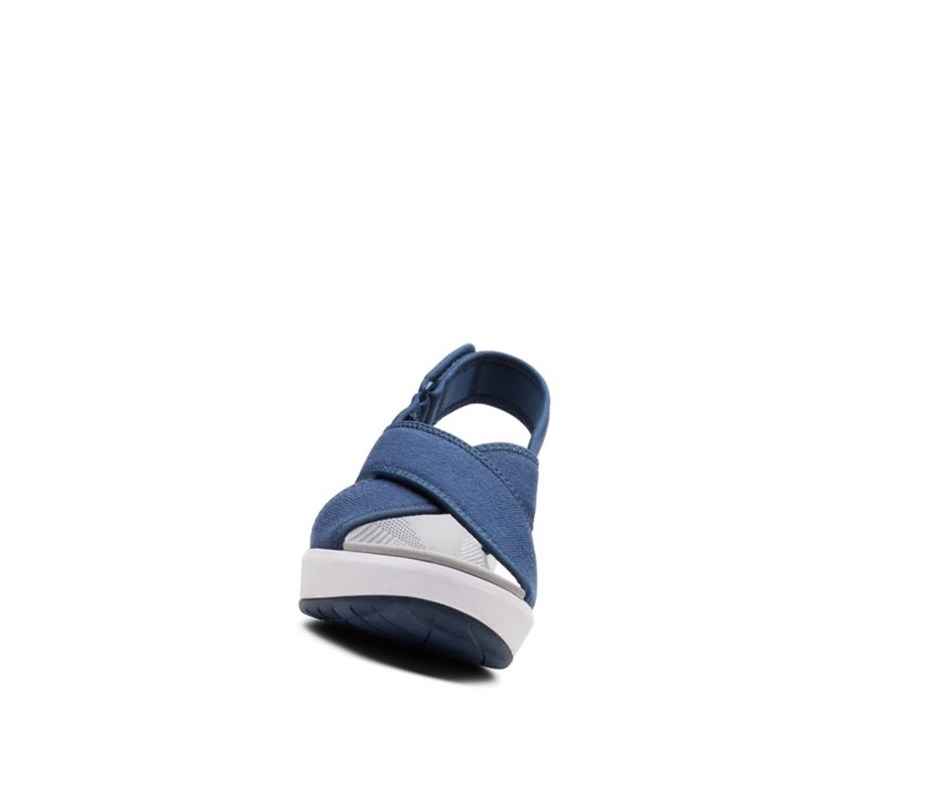 Femme Sandales Compensées Clarks Step Cali Cove Textile Bleu Marine - france GVI-03998787