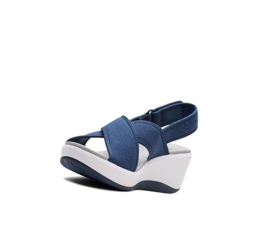 Femme Sandales Compensées Clarks Step Cali Cove Textile Bleu Marine - france GVI-03998787