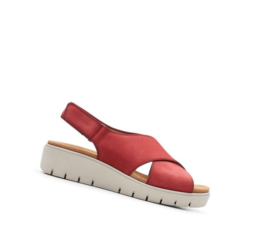 Femme Sandales Compensées Clarks Un Karely Sun Nubuck Daim Rouge - france SJL-34253597