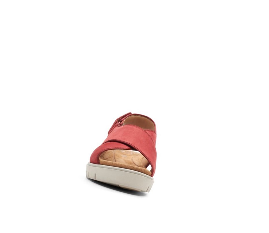 Femme Sandales Compensées Clarks Un Karely Sun Nubuck Daim Rouge - france SJL-34253597