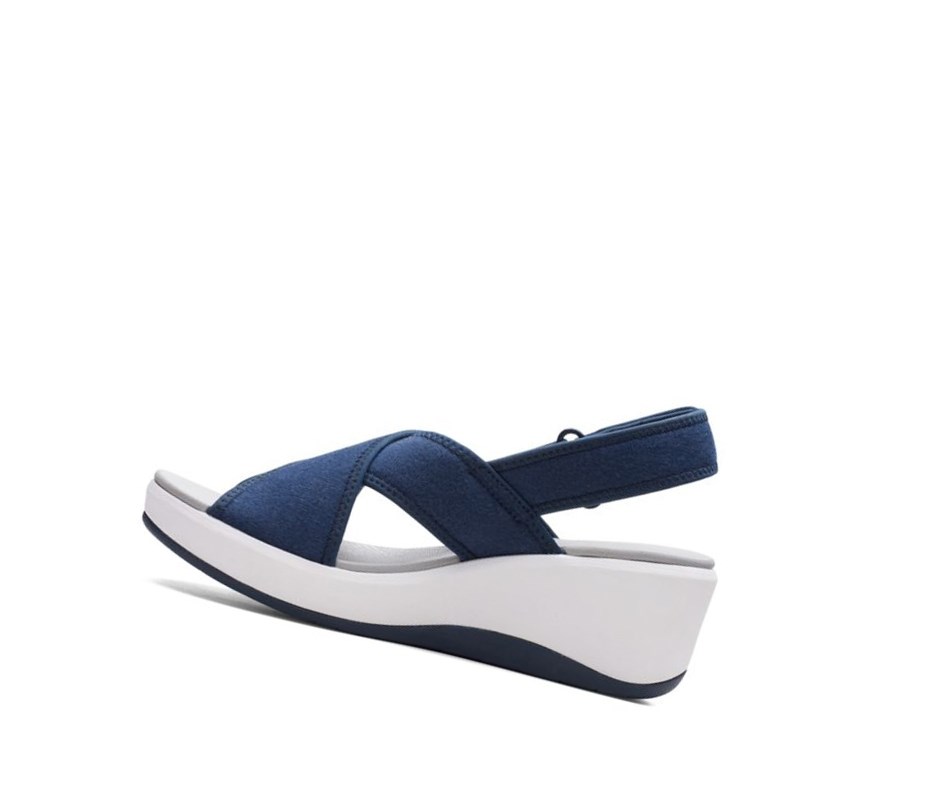 Femme Sandales Compensées Clarks Step Cali Cove Textile Bleu Marine - france GVI-03998787