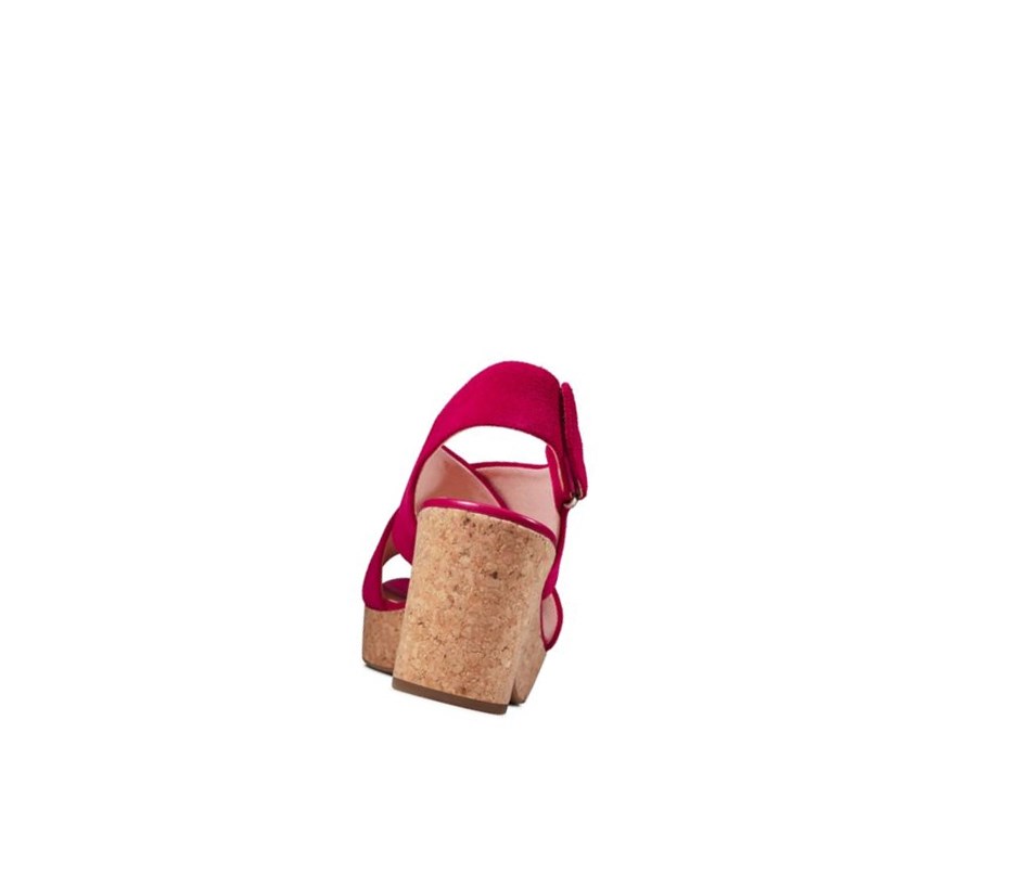 Femme Sandales Compensées Clarks Maritsa Lara Daim Fushia - france NZX-94205684