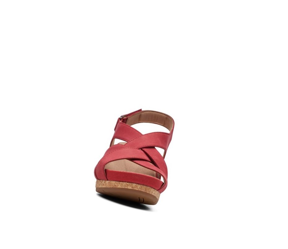 Femme Sandales Compensées Clarks Un Capri Step Nubuck Daim Rouge - france KCL-26277652