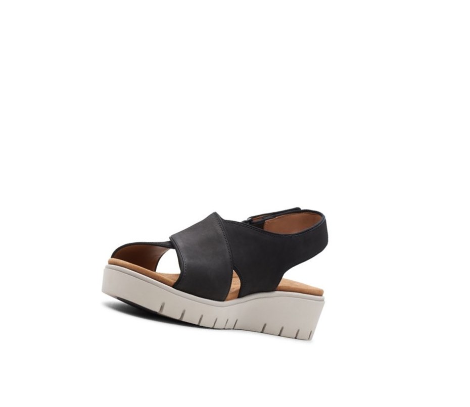 Femme Sandales Compensées Clarks Un Karely Sun Nubuck Daim Noir - france MWT-48772854