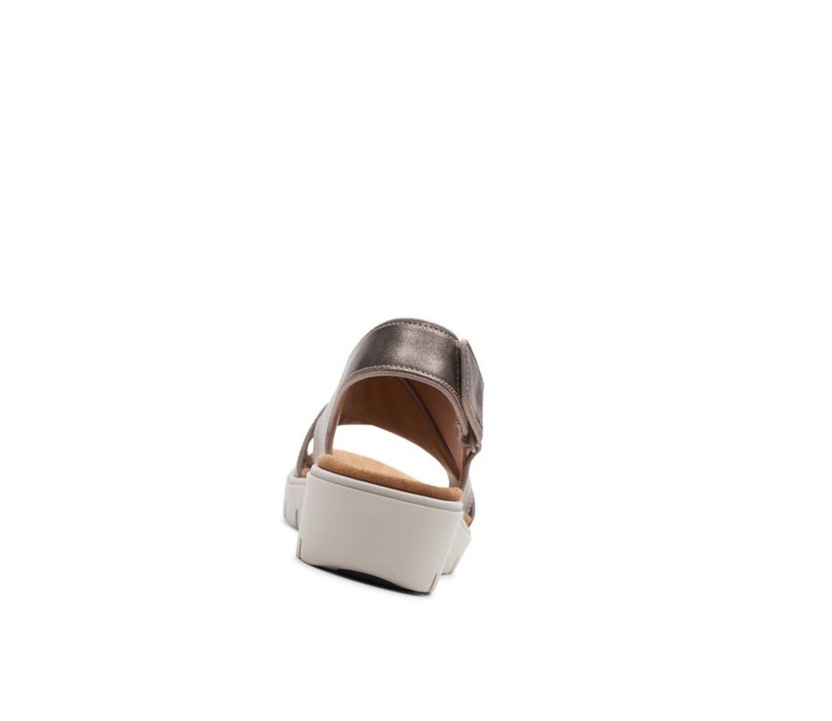 Femme Sandales Compensées Clarks Un Karely Sun Cuir Doré Metal - france XZV-74743186