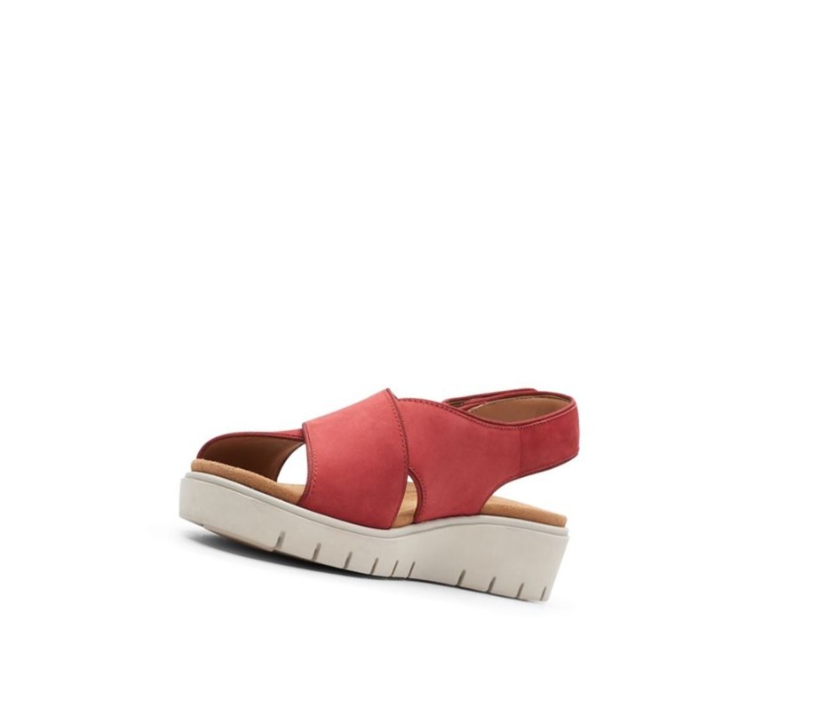 Femme Sandales Compensées Clarks Un Karely Sun Nubuck Daim Rouge - france SJL-34253597