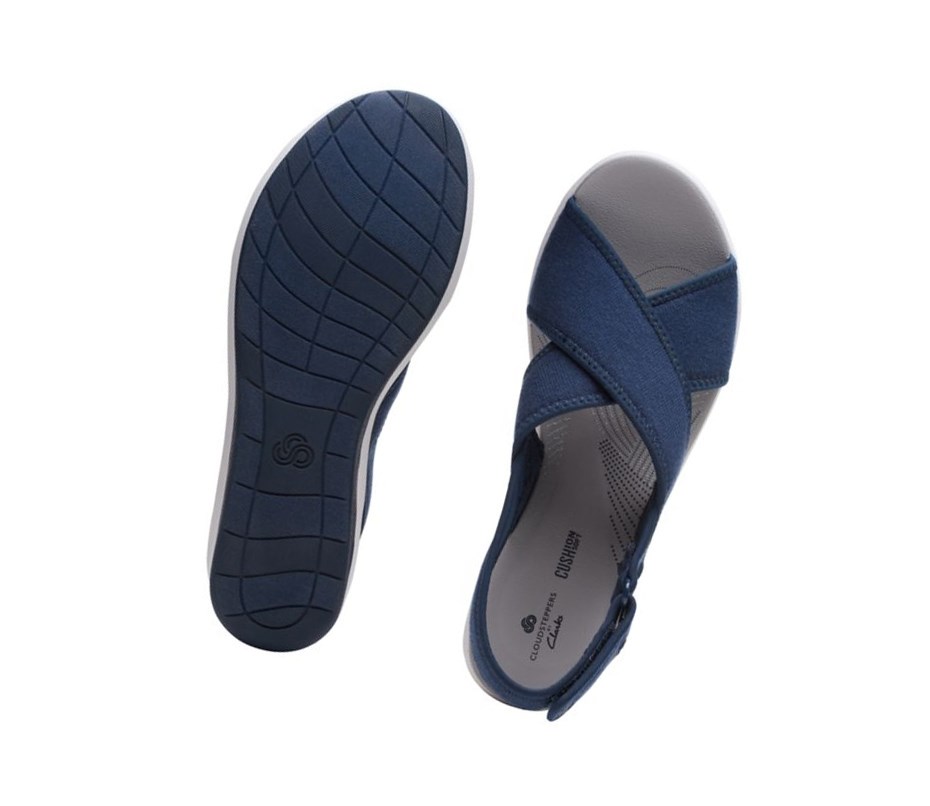 Femme Sandales Compensées Clarks Step Cali Cove Textile Bleu Marine - france GVI-03998787