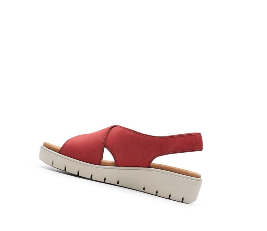 Femme Sandales Compensées Clarks Un Karely Sun Nubuck Daim Rouge - france SJL-34253597